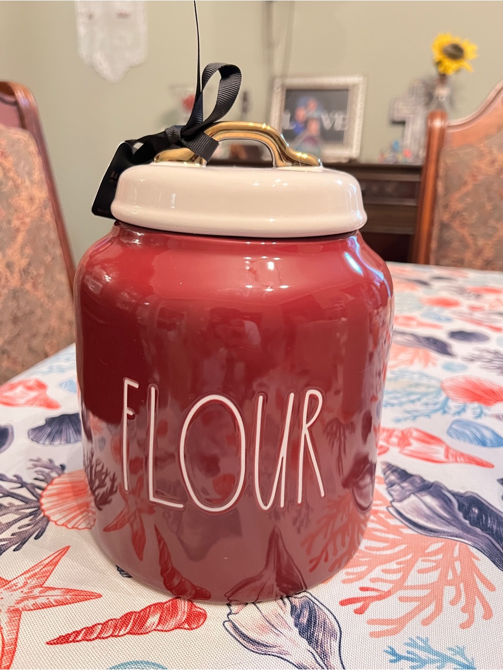 Rae Dunn FLOUR Disney Princess Burgundy Ceramic Canister with Cream Lid